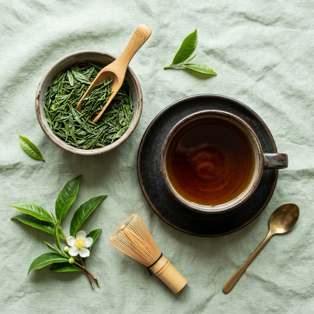 Cangkir dan Daun Teh Premium